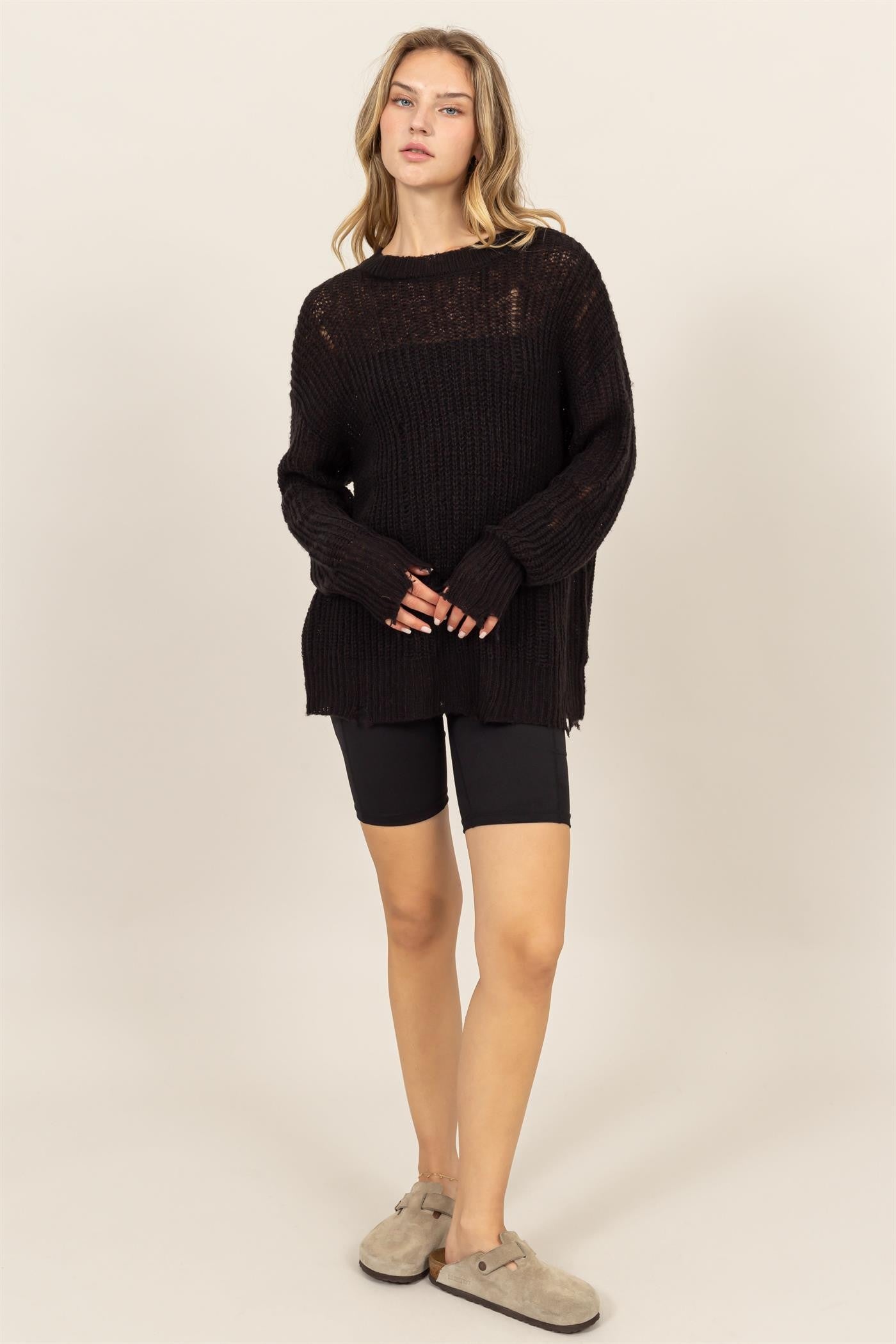Demi Distressed Long Sleeve Knit Top