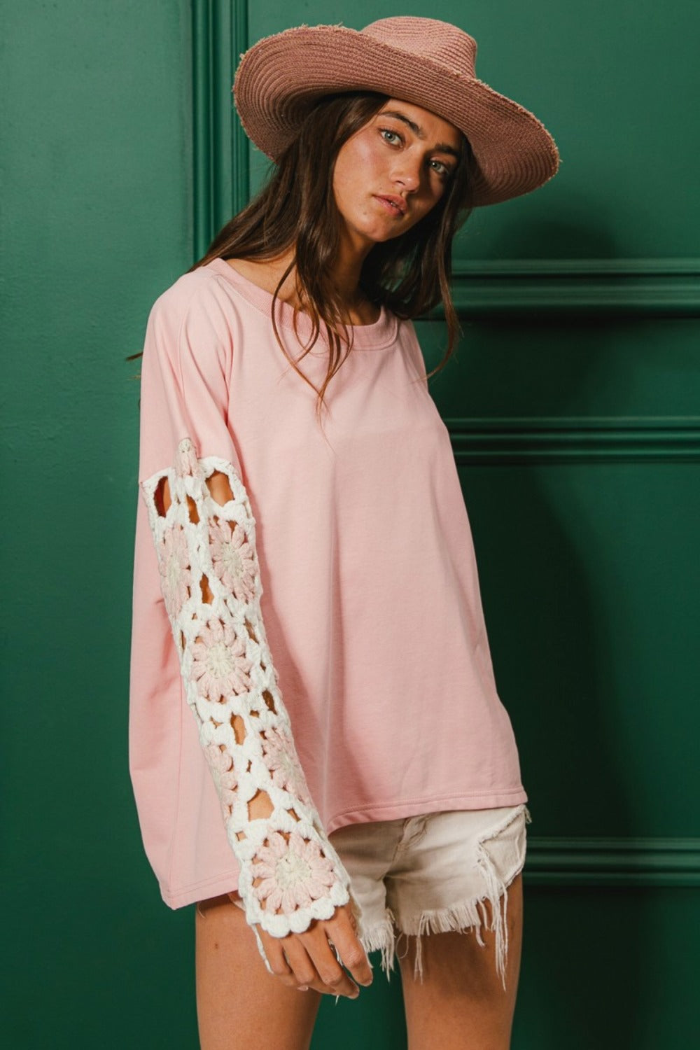 Bonnie French Terry Crochet Sleeve Top