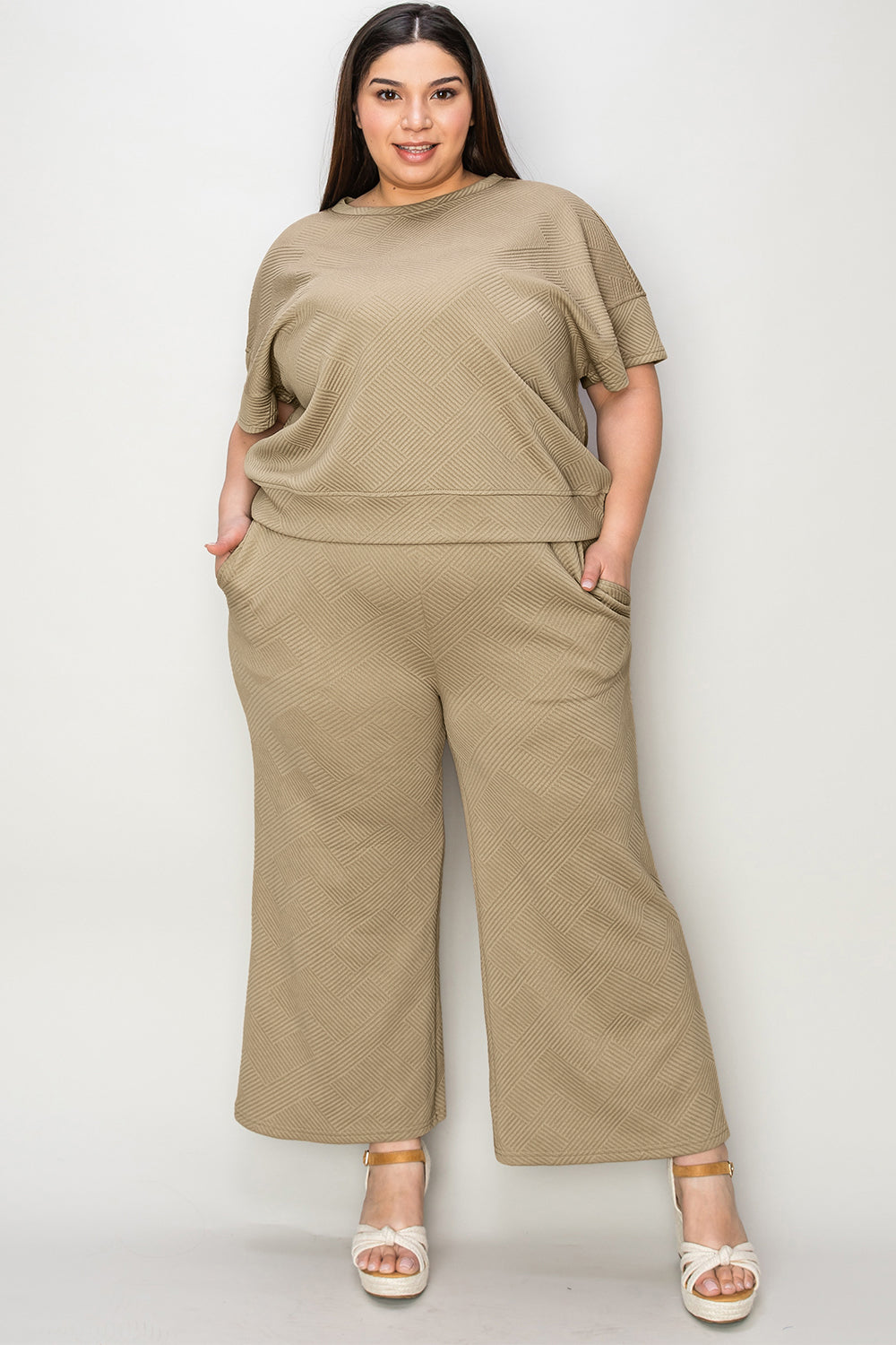 Lena Texture Short Sleeve Top and Pants Set