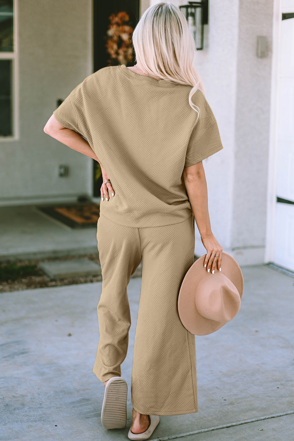 Lena Texture Short Sleeve Top and Pants Set