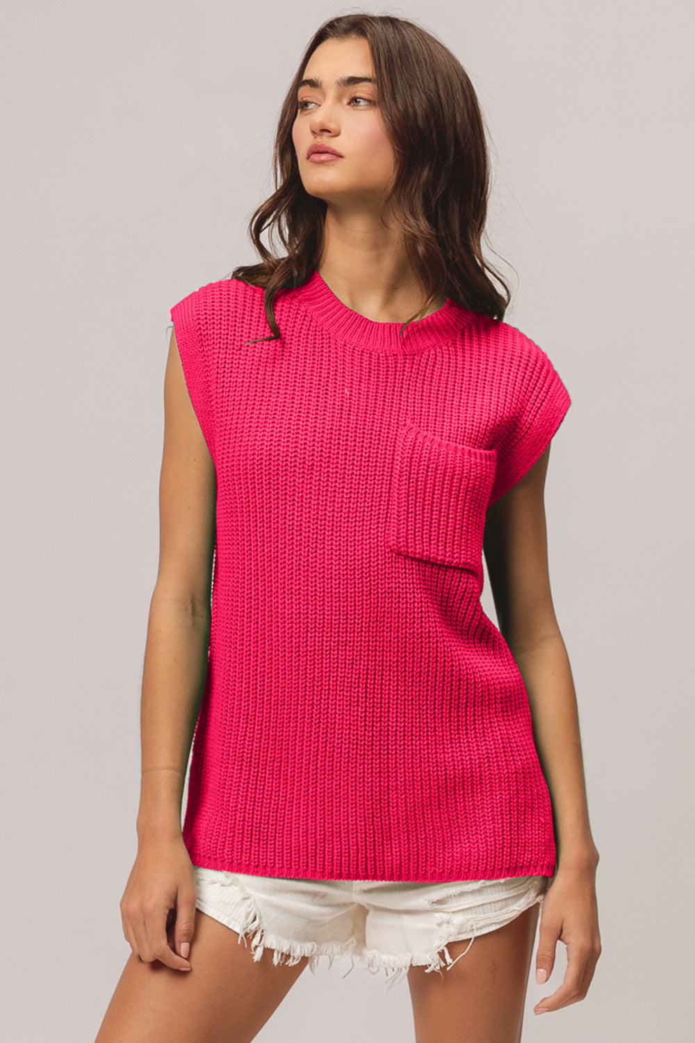 Nayeli Patch Pocket Cap Sleeve Sweater Top