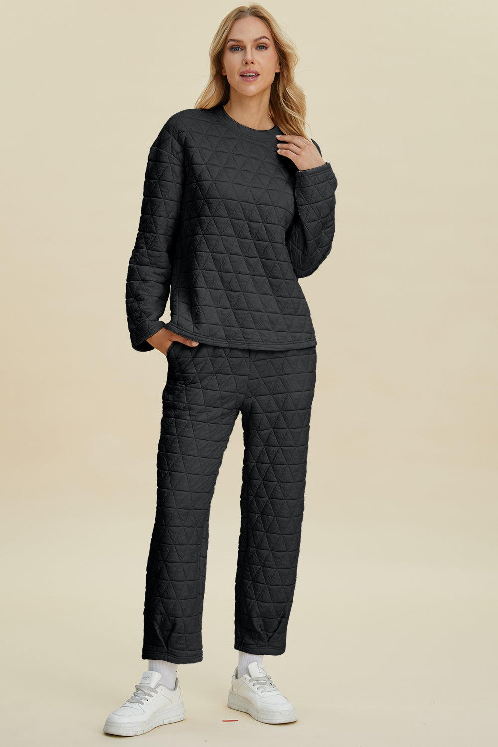 Debbie Texture Round Neck Long Sleeve Top and Pants Set