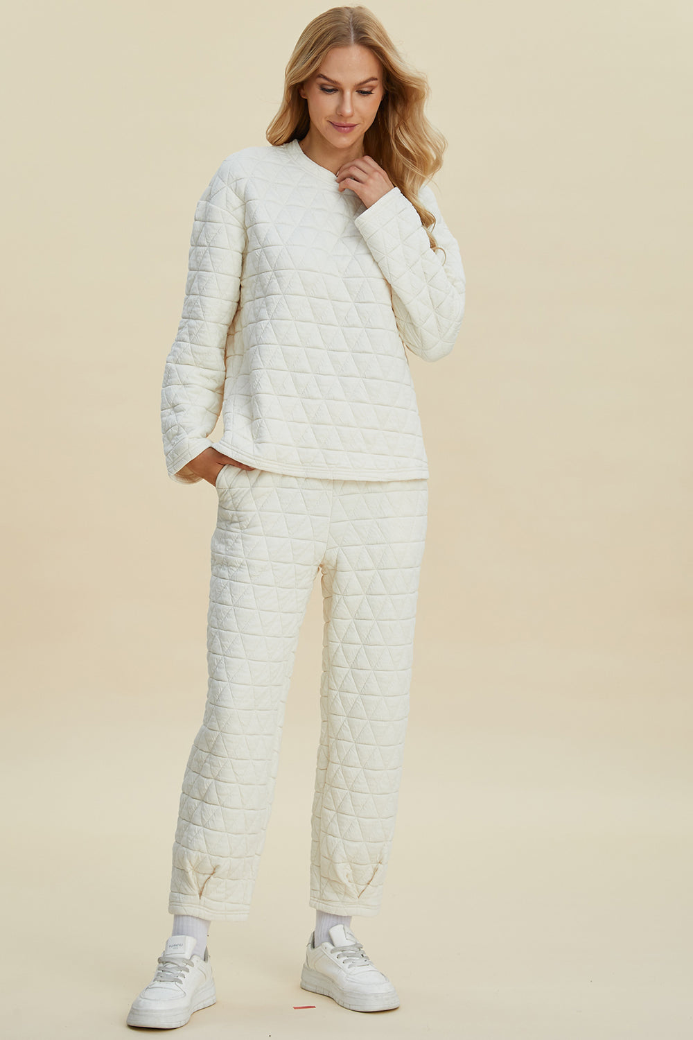 Debbie Texture Round Neck Long Sleeve Top and Pants Set