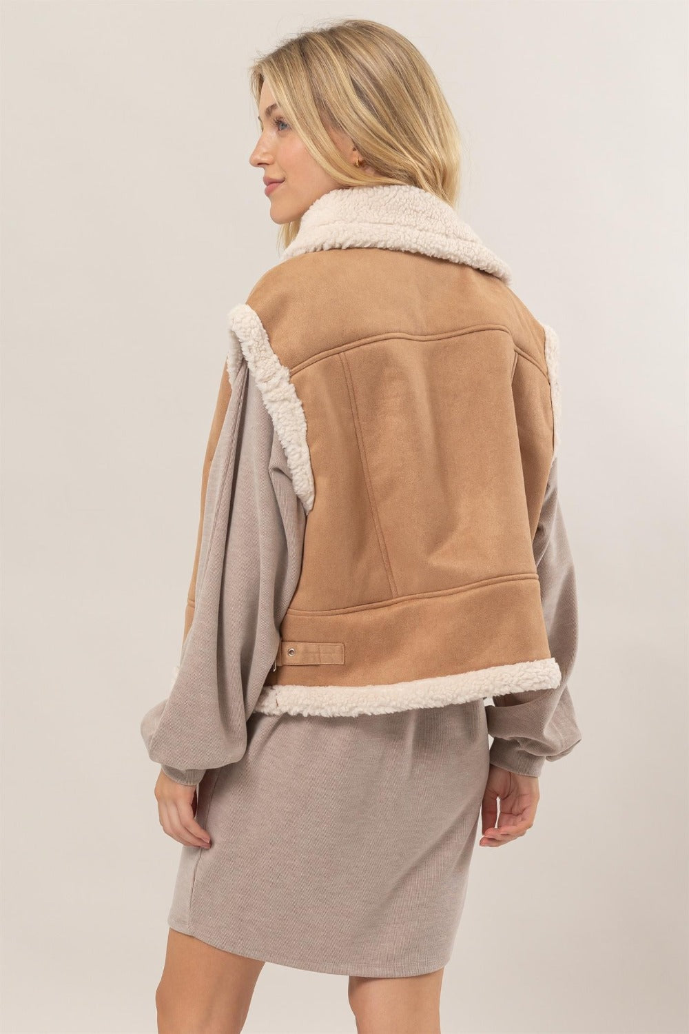 Stevi Fur-Contrast Zip Up Suede Vest