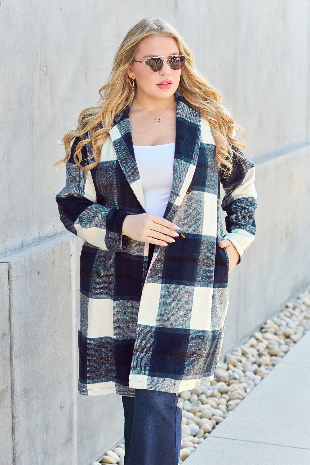 Genessa Plaid Button Up Lapel Collar Coat