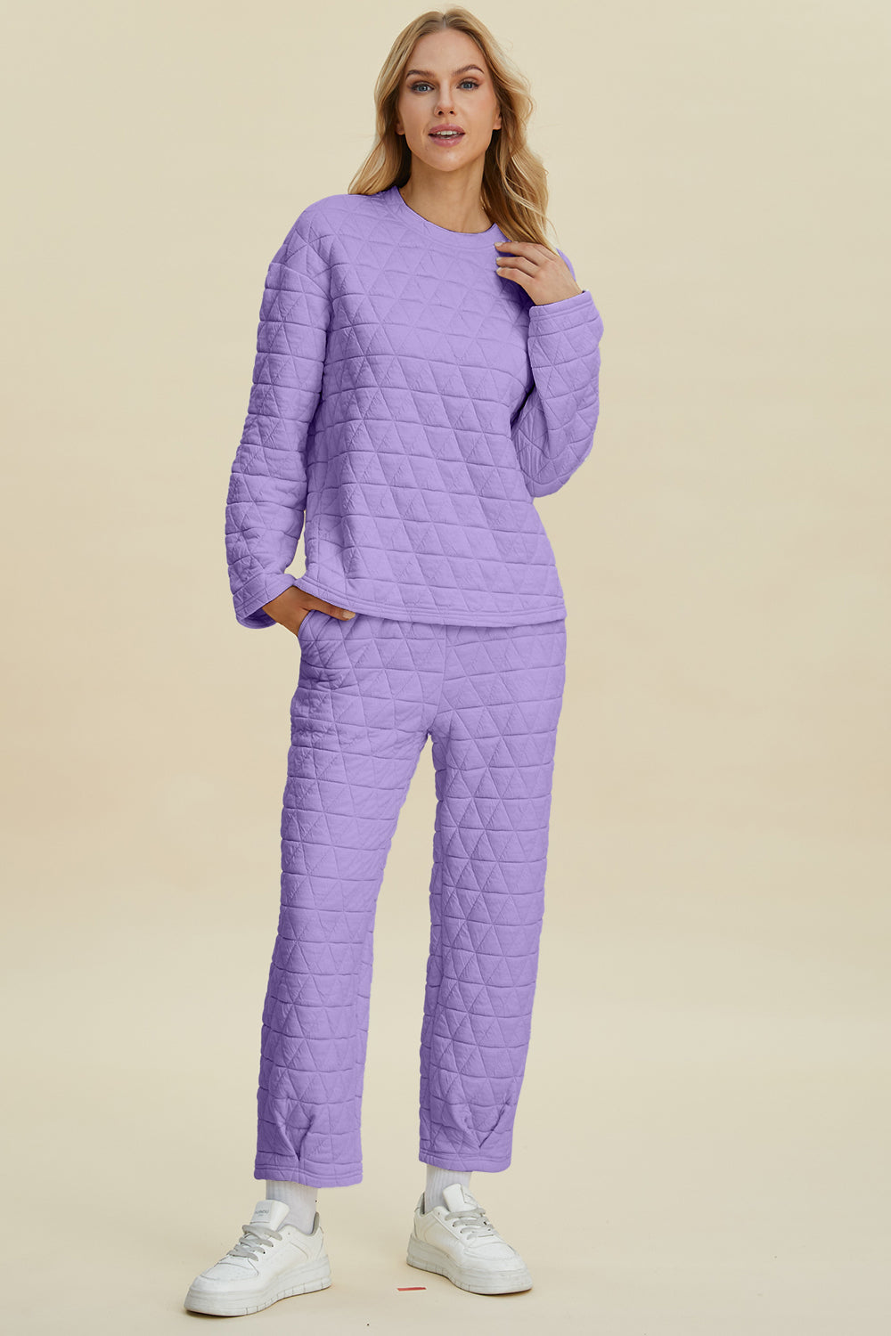 Debbie Texture Round Neck Long Sleeve Top and Pants Set