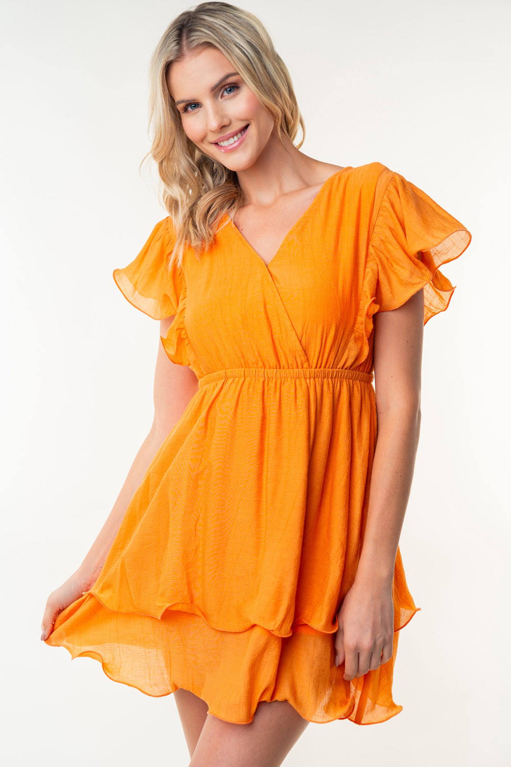 Winnie Birch Full Size Short Sleeve Woven Layered Dress