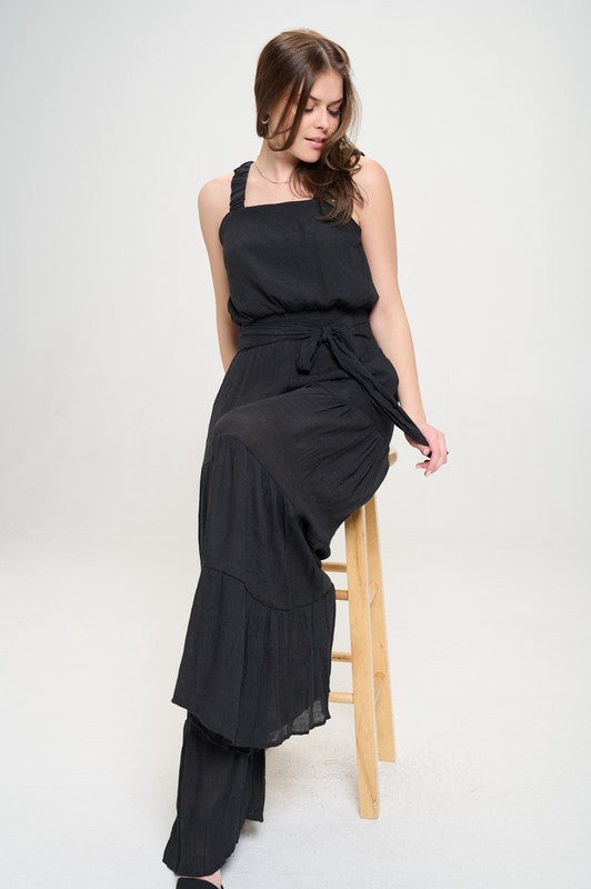 Gabbie ELASTIC STRAP TIERED JUMPSUIT