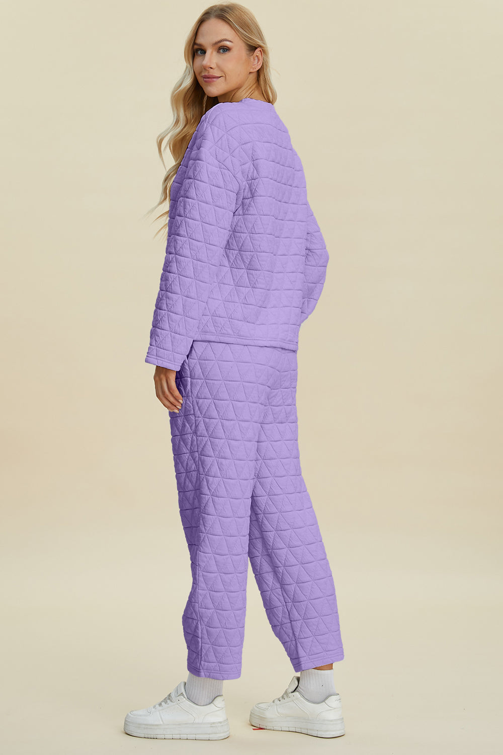 Debbie Texture Round Neck Long Sleeve Top and Pants Set