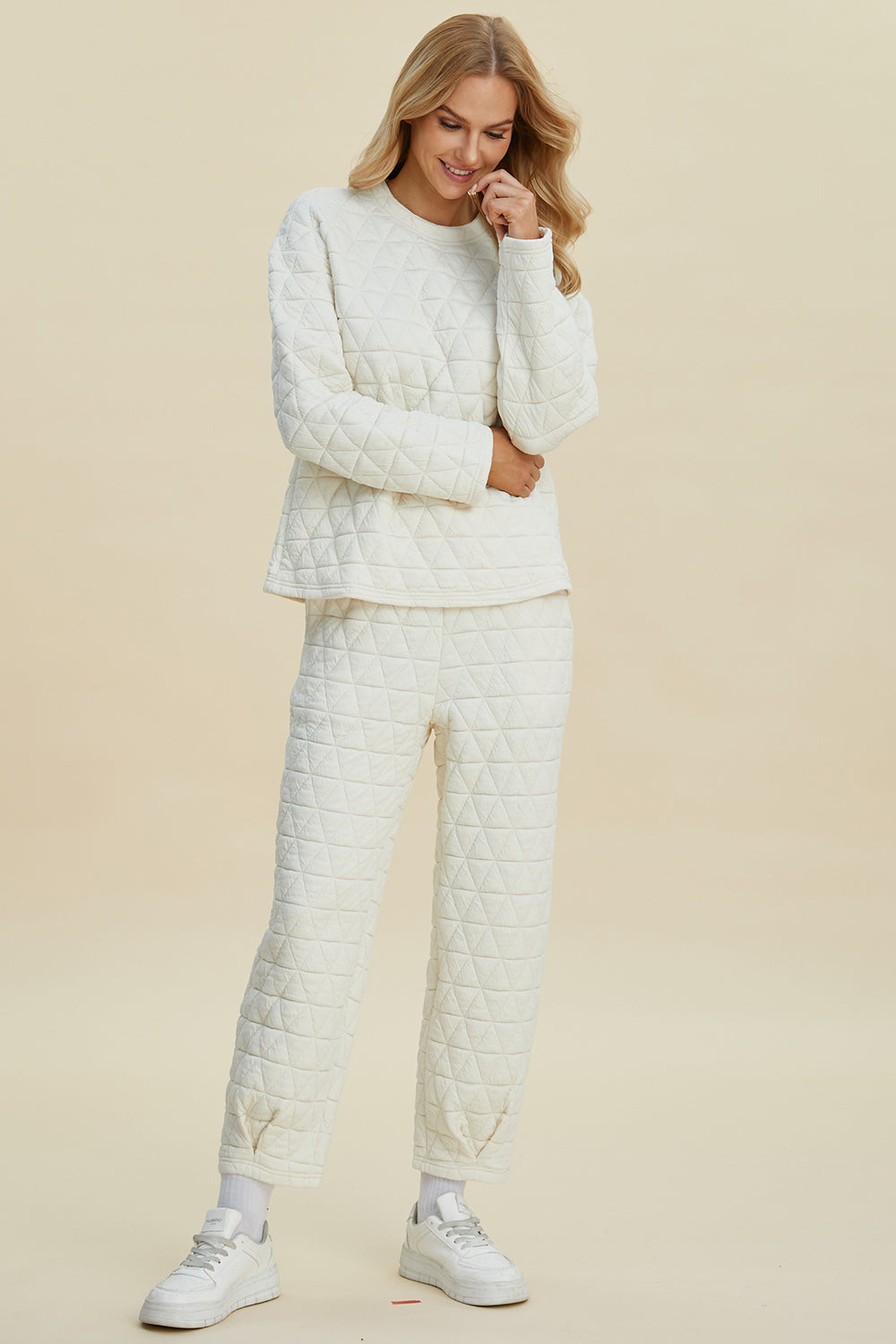 Debbie Texture Round Neck Long Sleeve Top and Pants Set