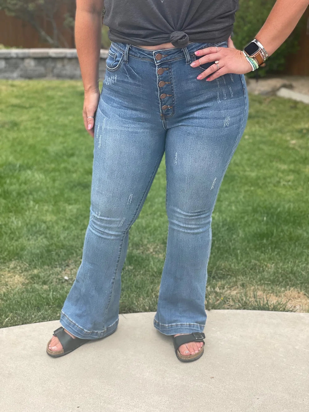 Daisy Button Fly Flare Jeans