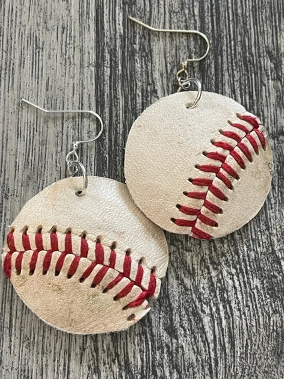Genuine Leather Baseball Earrings