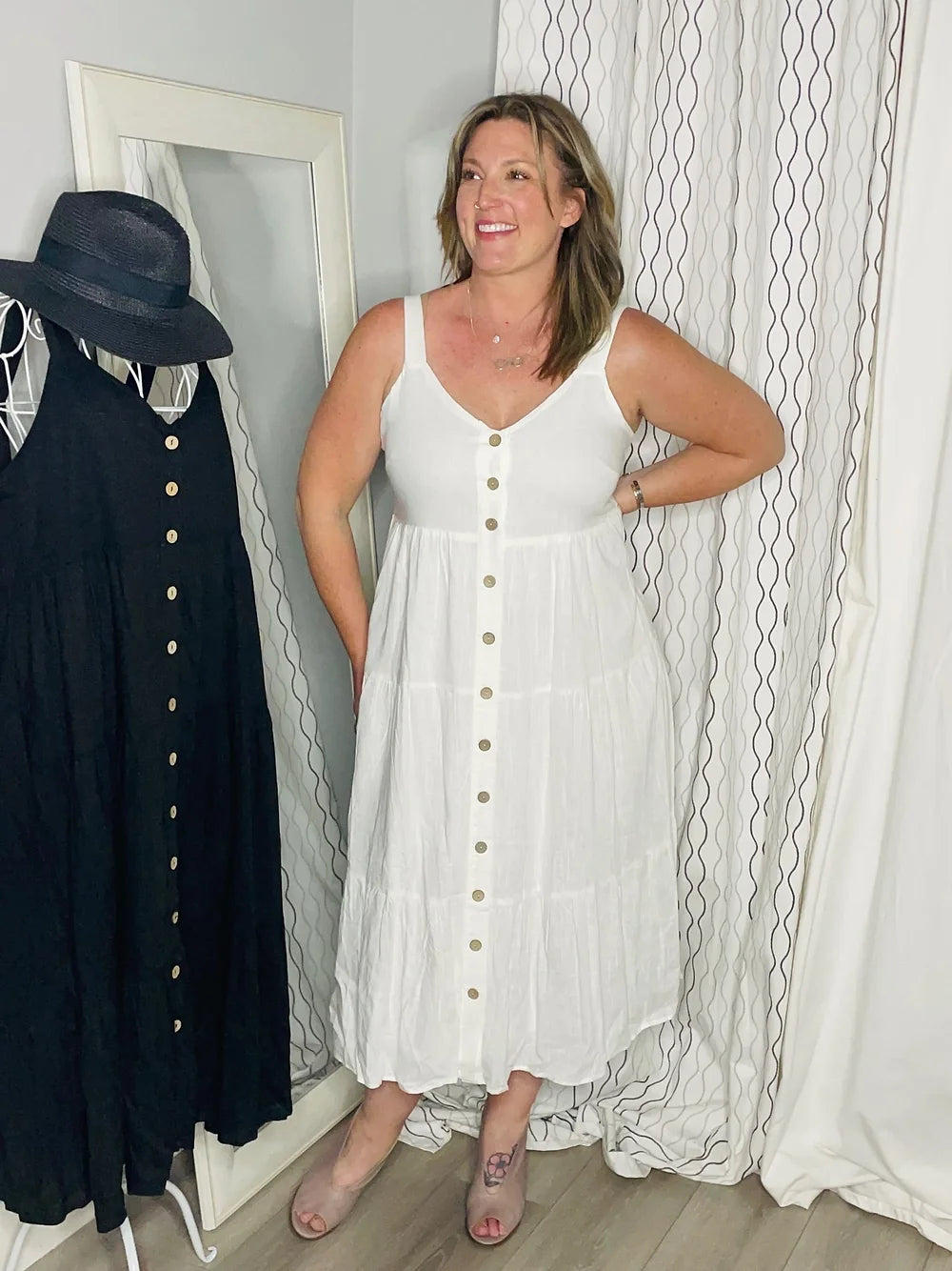 Katey Button Front Midi Dress