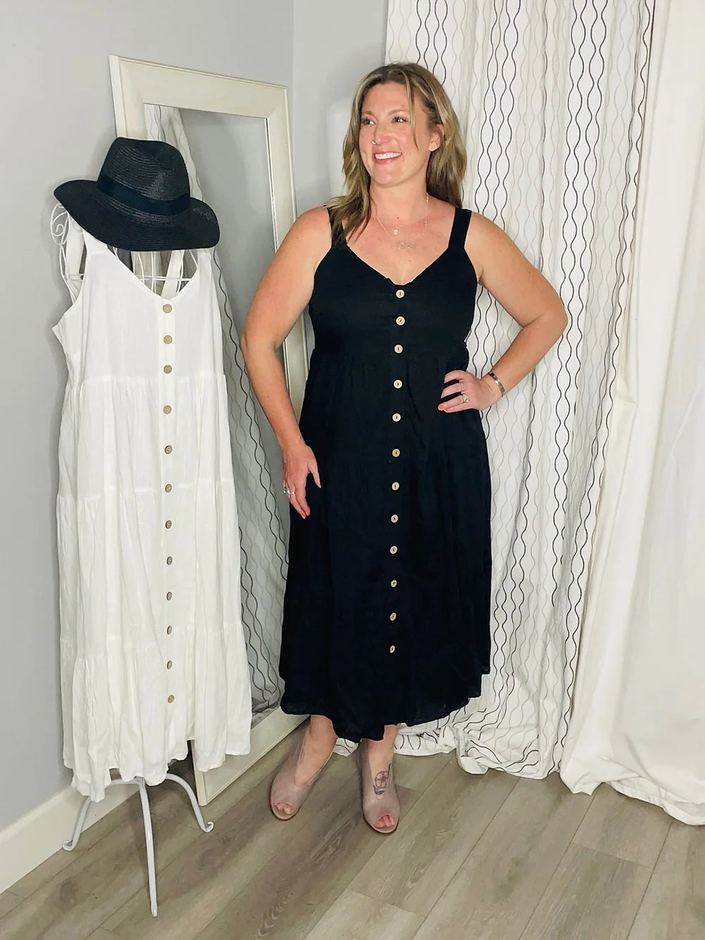 Katey Button Front Midi Dress