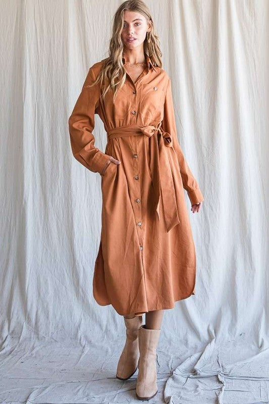 Lucy Button Down Belted Dress (Plus Size)