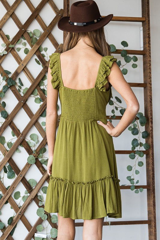 Blaire Ruched waist ruffled sleeveless dress