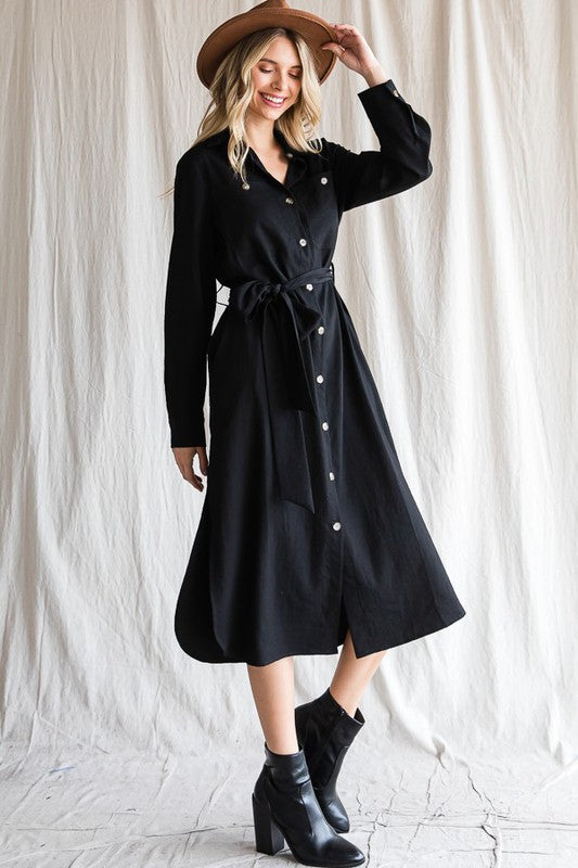 Lucy Button Down Belted Dress (Plus Size)
