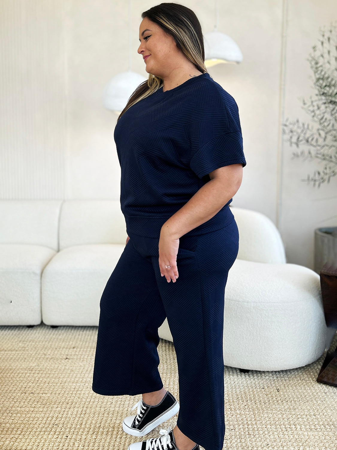 Lena Texture Short Sleeve Top and Pants Set