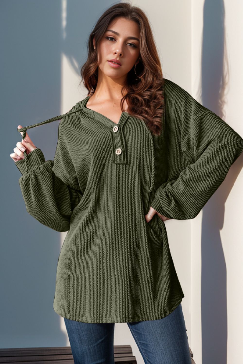 Helen Half Button Long Sleeve Hoodie