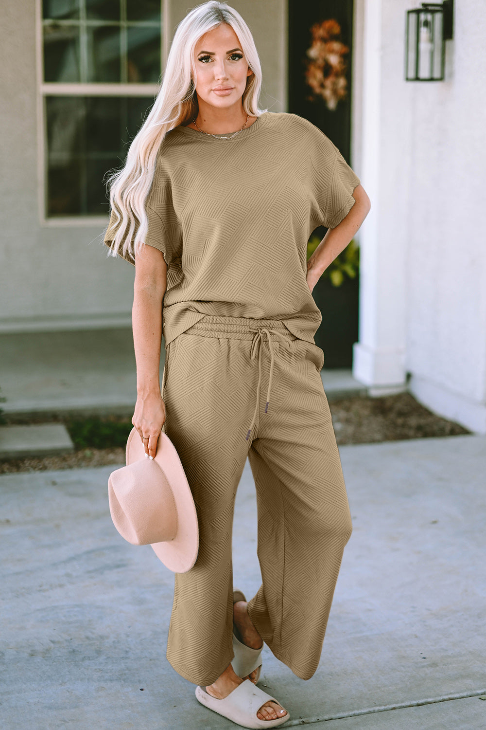 Lena Texture Short Sleeve Top and Pants Set