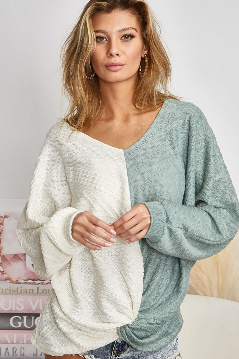 Tonya Front Contrast Cable Knit Top