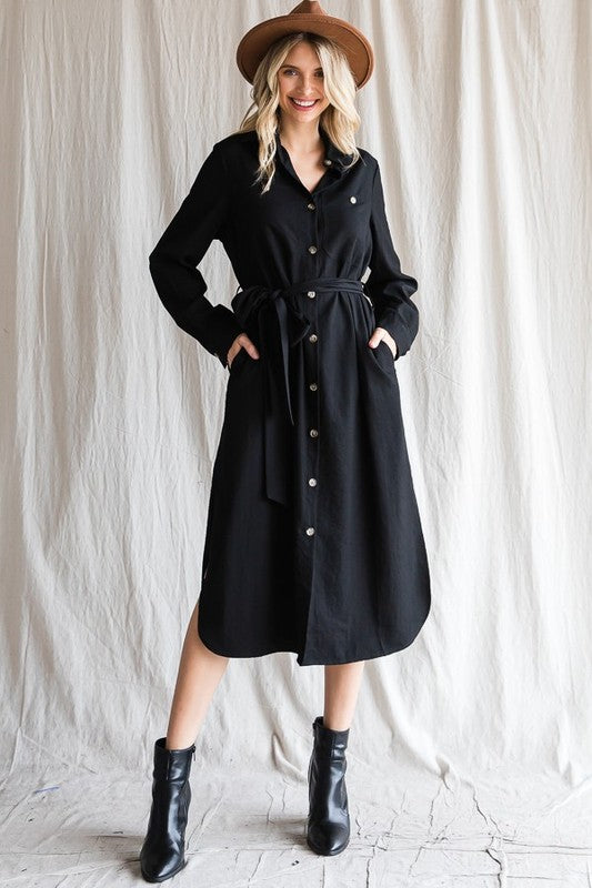 Lucy Button Down Belted Dress (Plus Size)