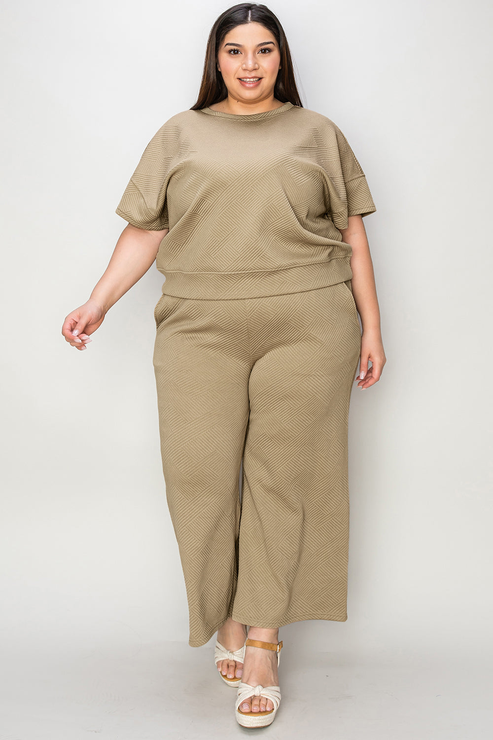 Lena Texture Short Sleeve Top and Pants Set