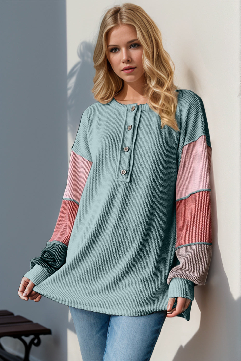 Collie Color Block Round Neck Long Sleeve T-Shirt