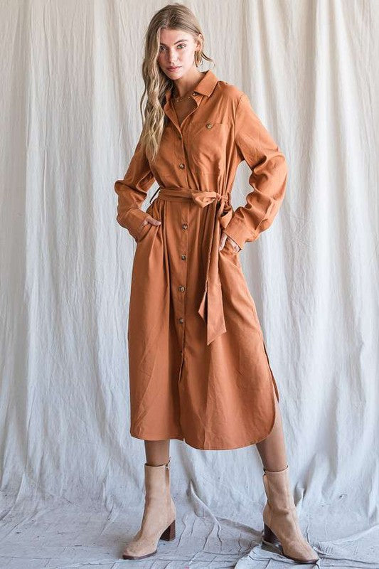 Lucy Button Down Belted Dress (Plus Size)