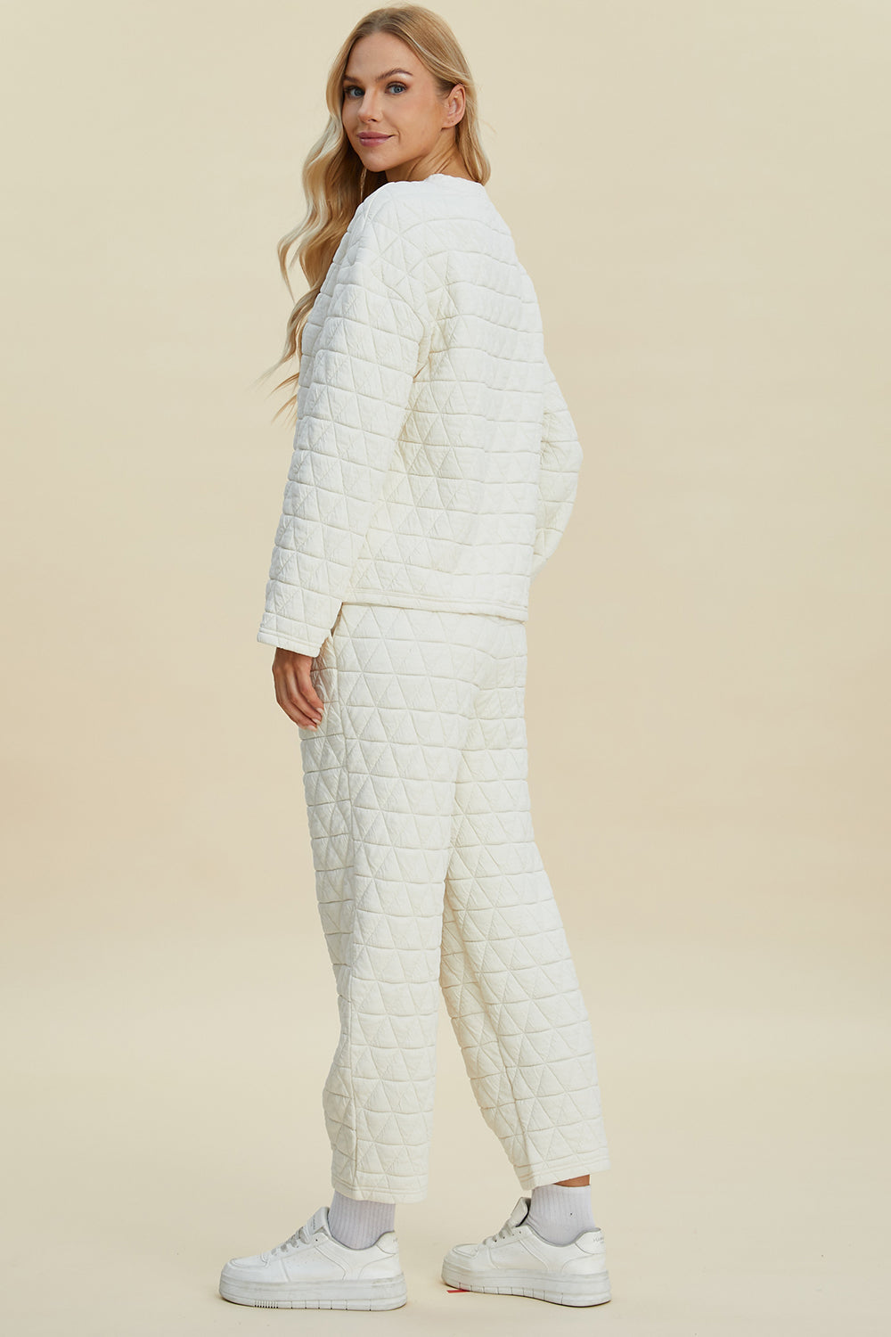 Debbie Texture Round Neck Long Sleeve Top and Pants Set