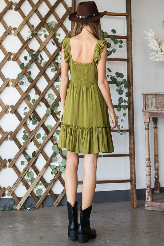 Blaire Ruched waist ruffled sleeveless dress