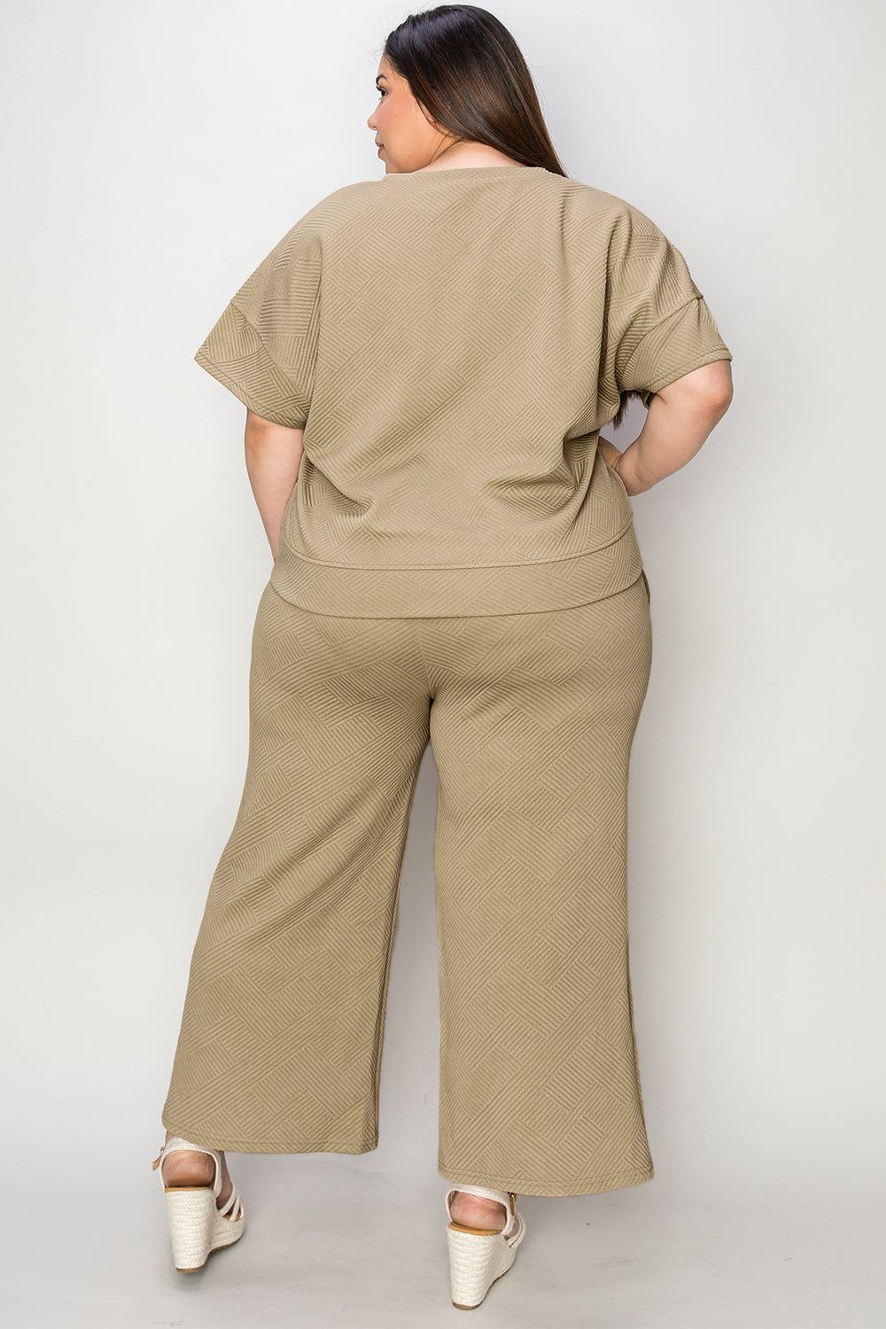 Lena Texture Short Sleeve Top and Pants Set