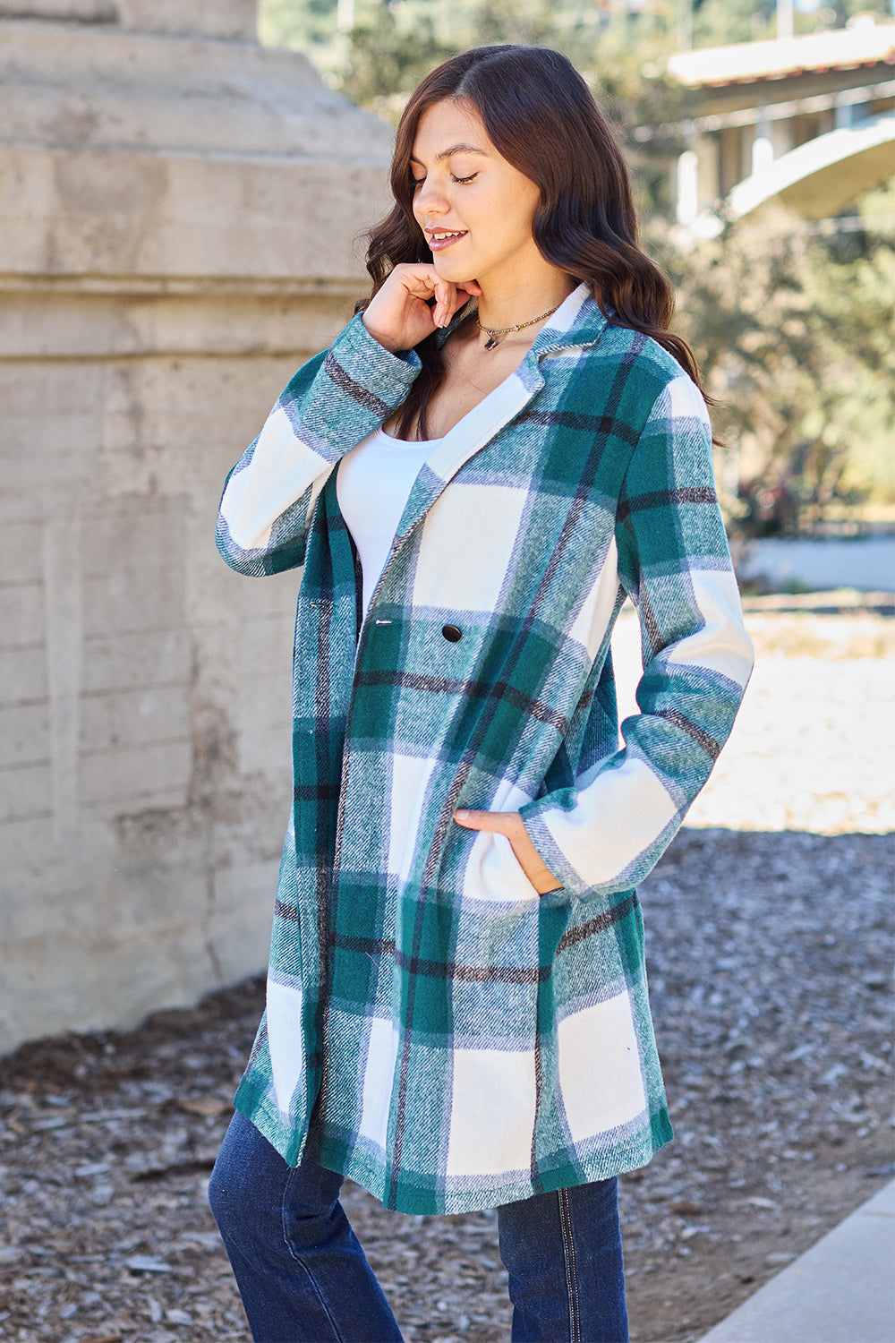 Genessa Plaid Button Up Lapel Collar Coat