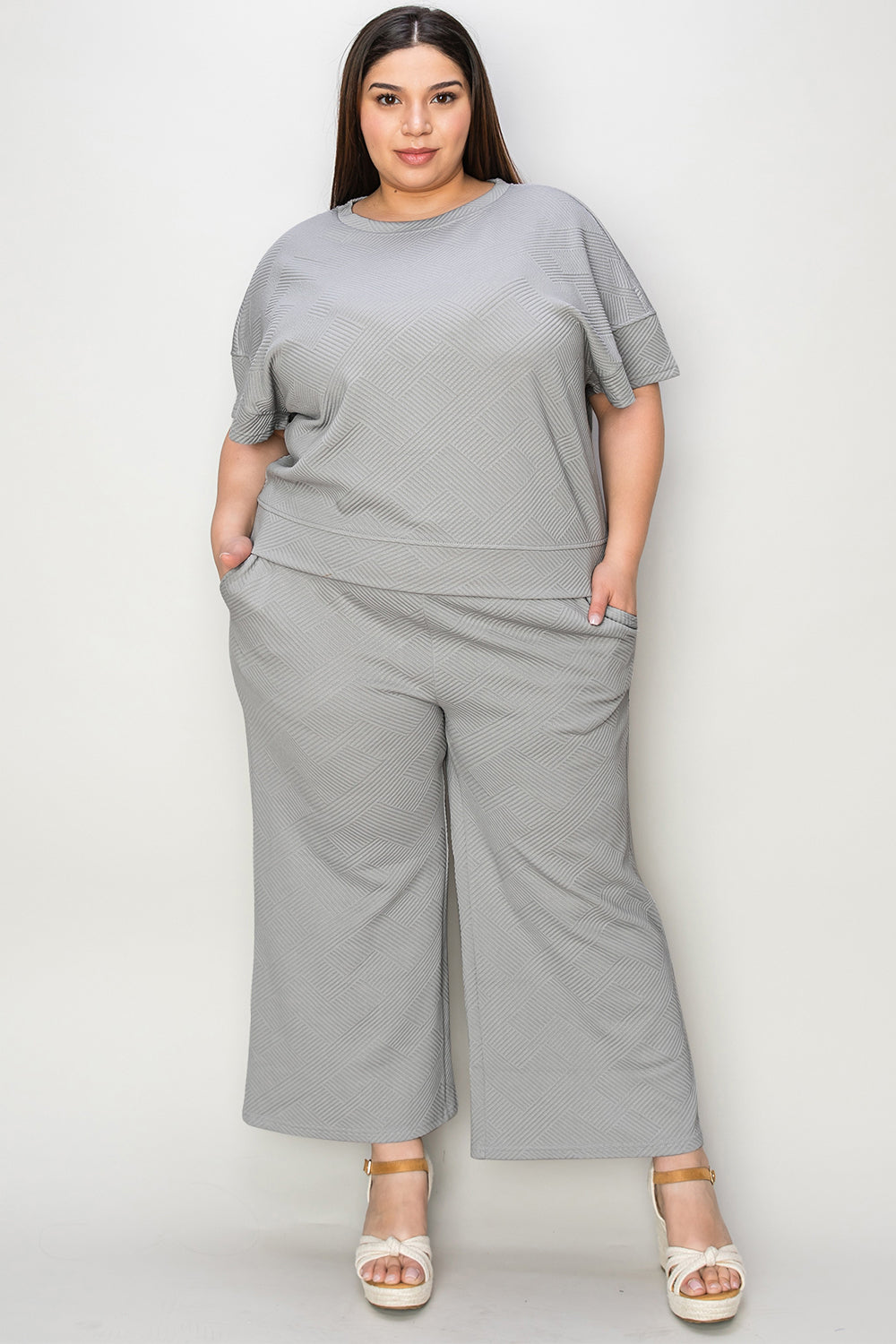 Lena Texture Short Sleeve Top and Pants Set