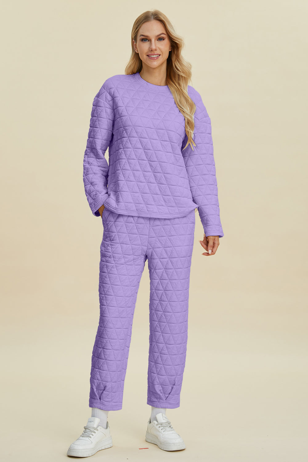 Debbie Texture Round Neck Long Sleeve Top and Pants Set