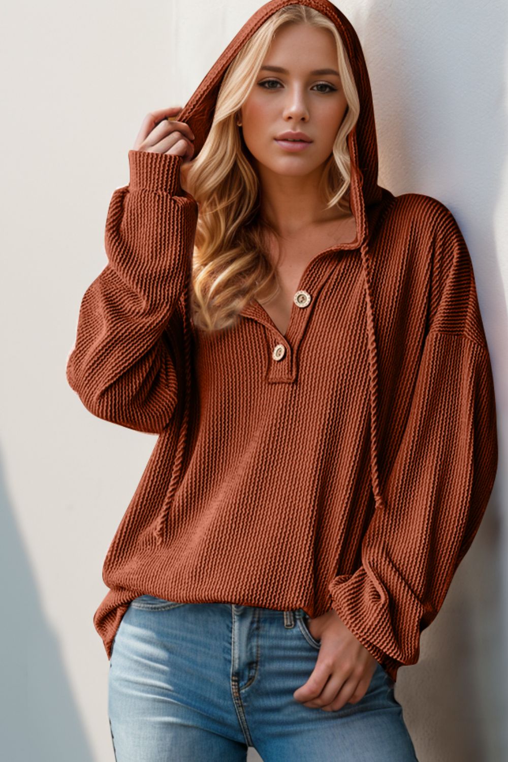 Helen Half Button Long Sleeve Hoodie