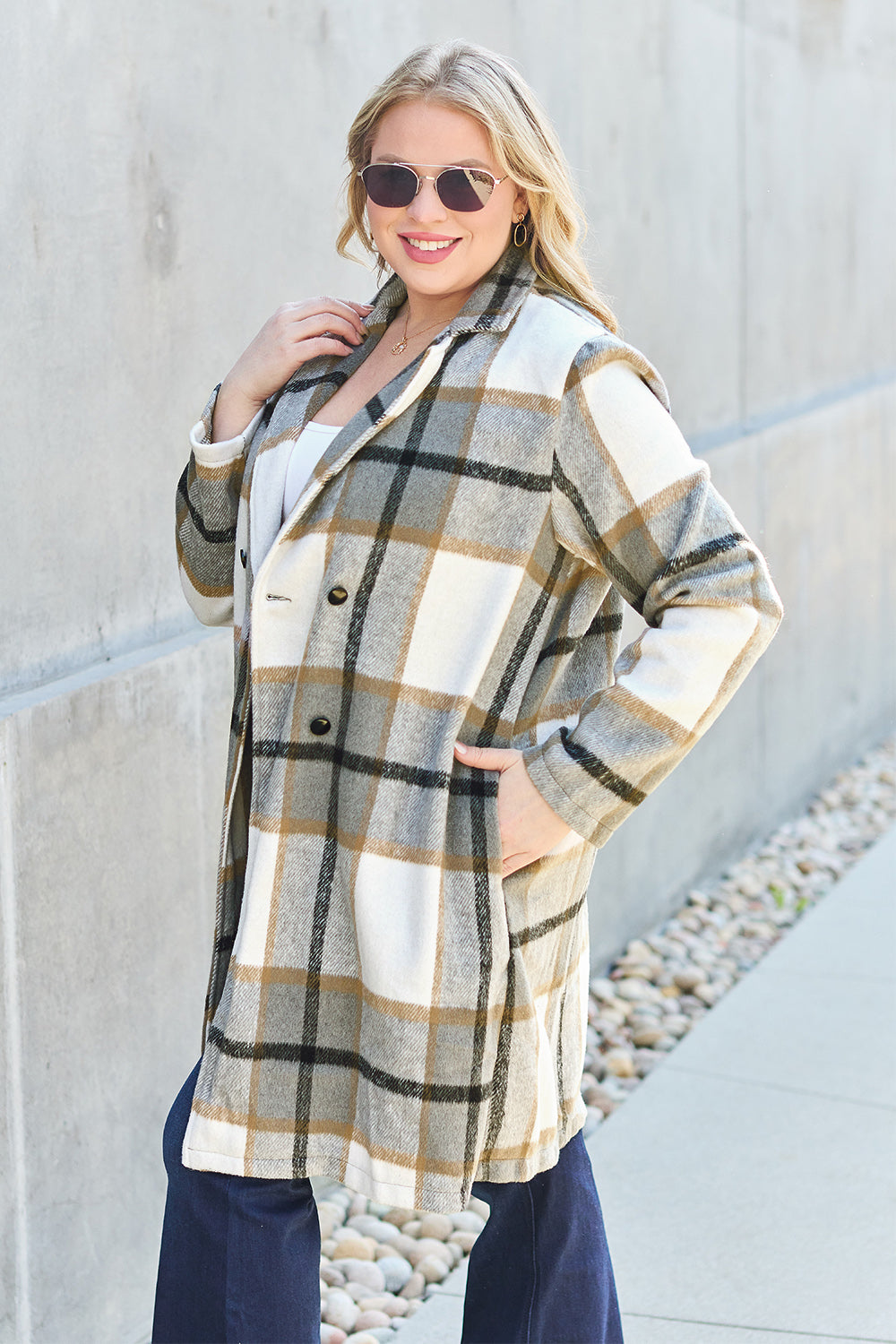 Genessa Plaid Button Up Lapel Collar Coat