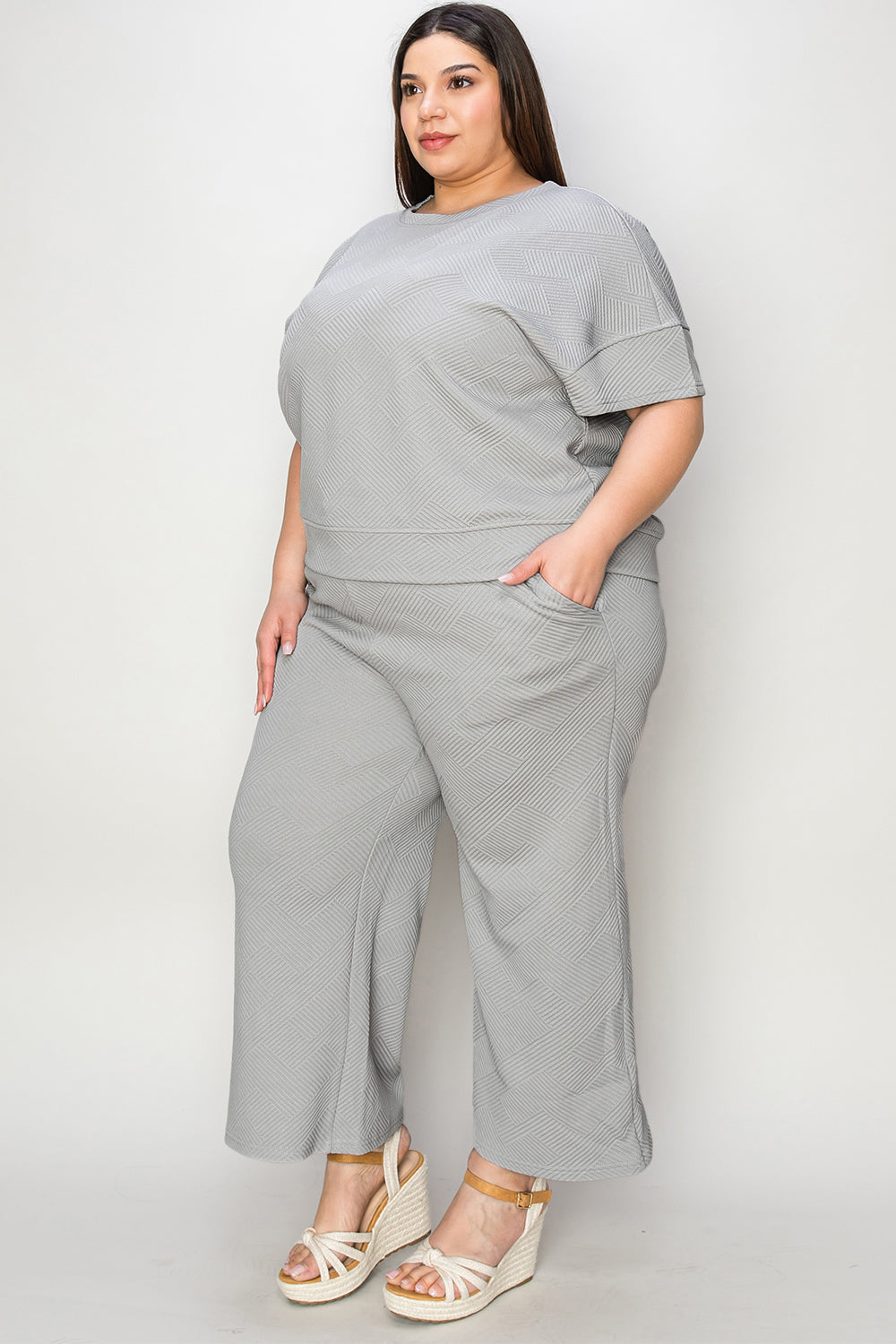 Lena Texture Short Sleeve Top and Pants Set