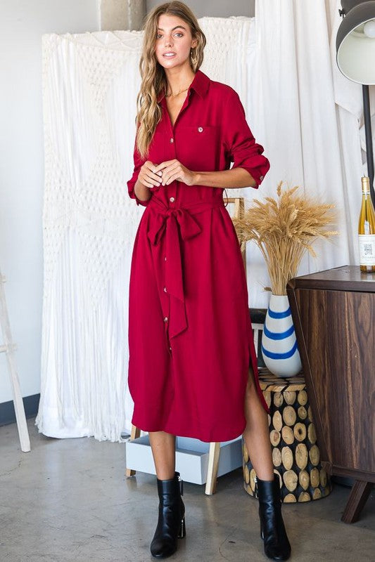 Lucy Button Down Belted Dress (Plus Size)