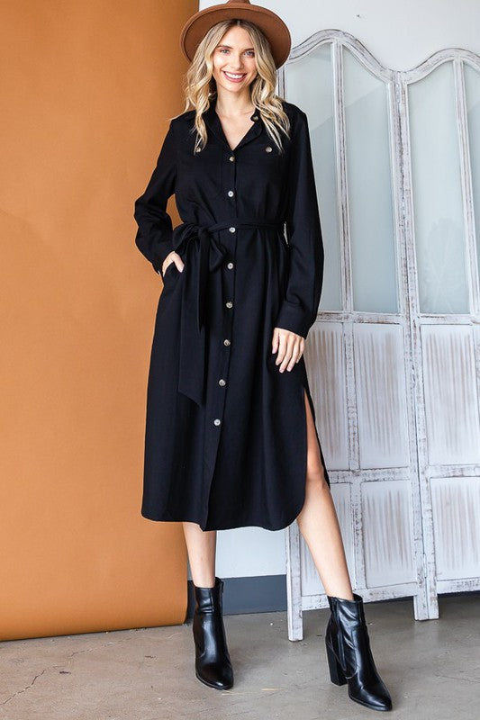 Lucy Button Down Belted Dress (Plus Size)