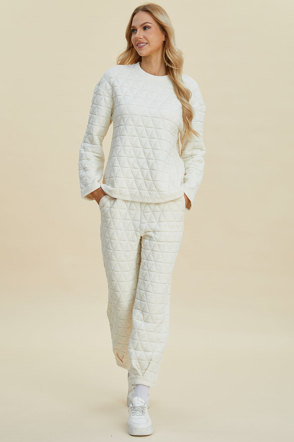 Debbie Texture Round Neck Long Sleeve Top and Pants Set
