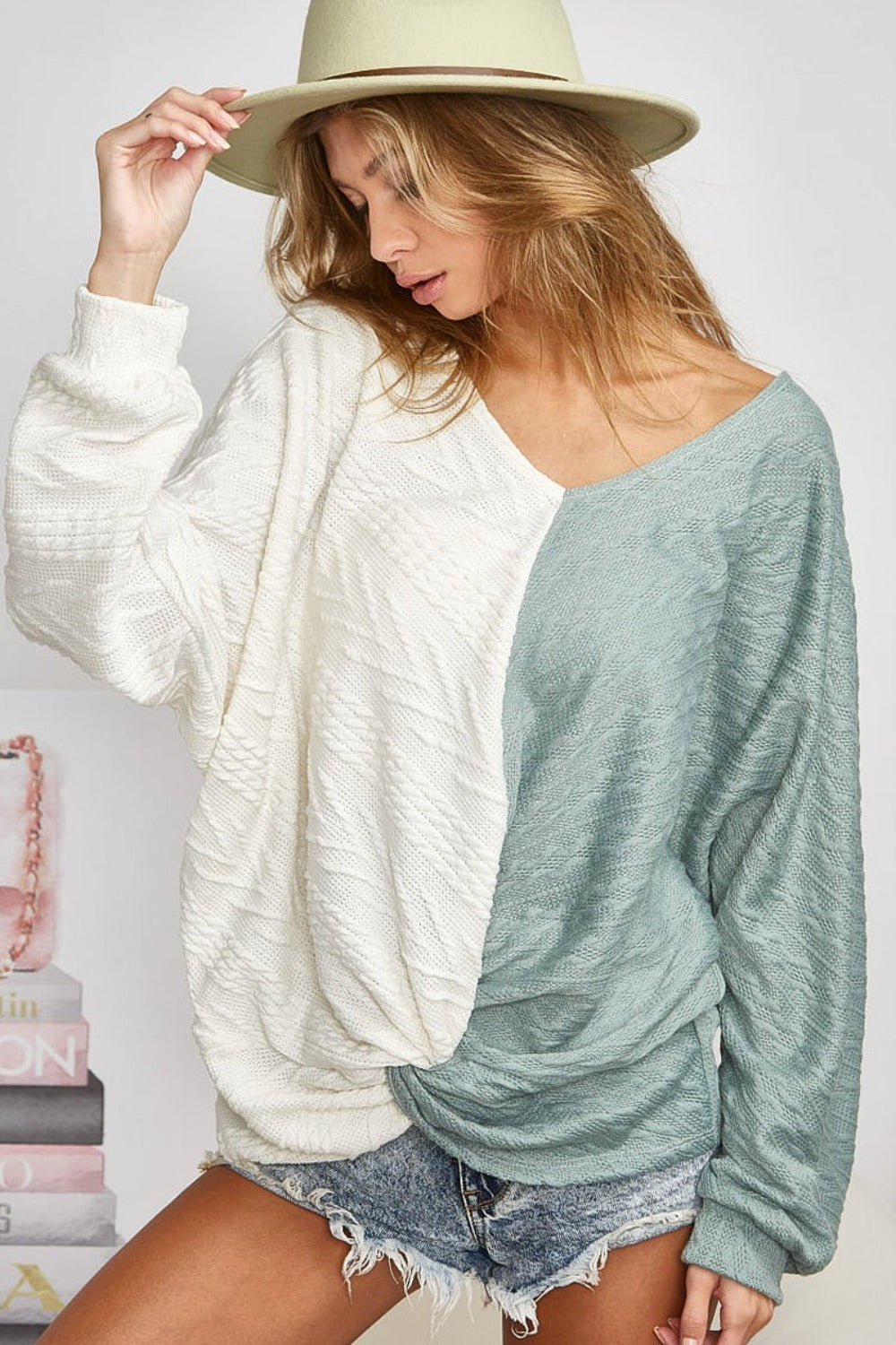 Tonya Front Contrast Cable Knit Top