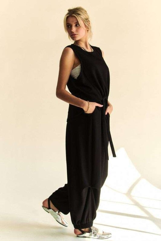Alex Drawstring Hem Round Neck Tank and Pants Set