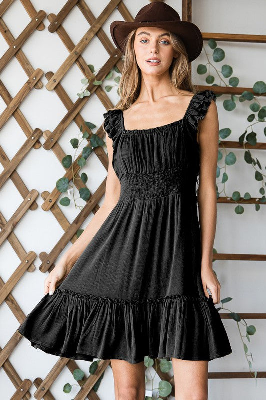 Blaire Ruched waist ruffled sleeveless dress