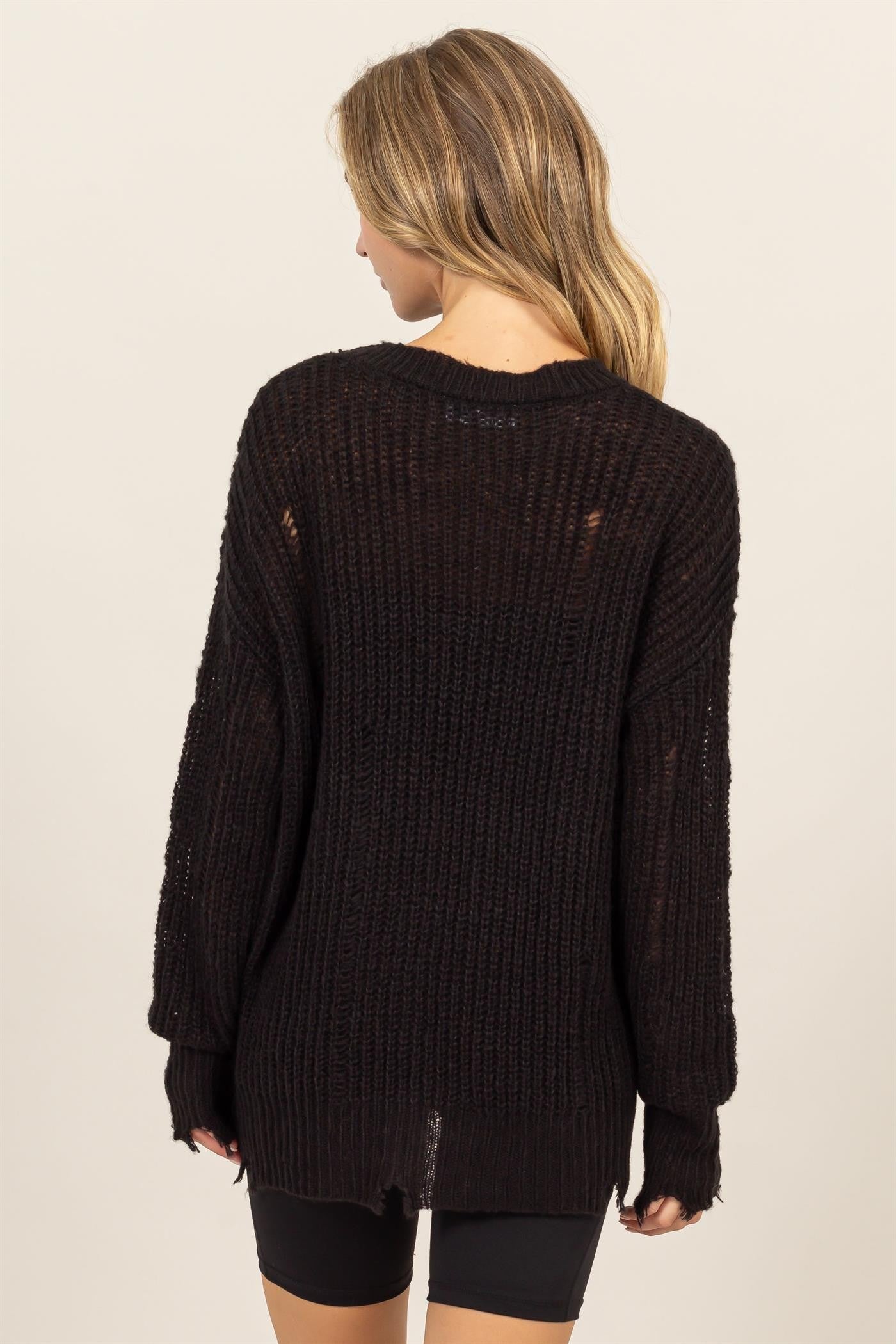 Demi Distressed Long Sleeve Knit Top
