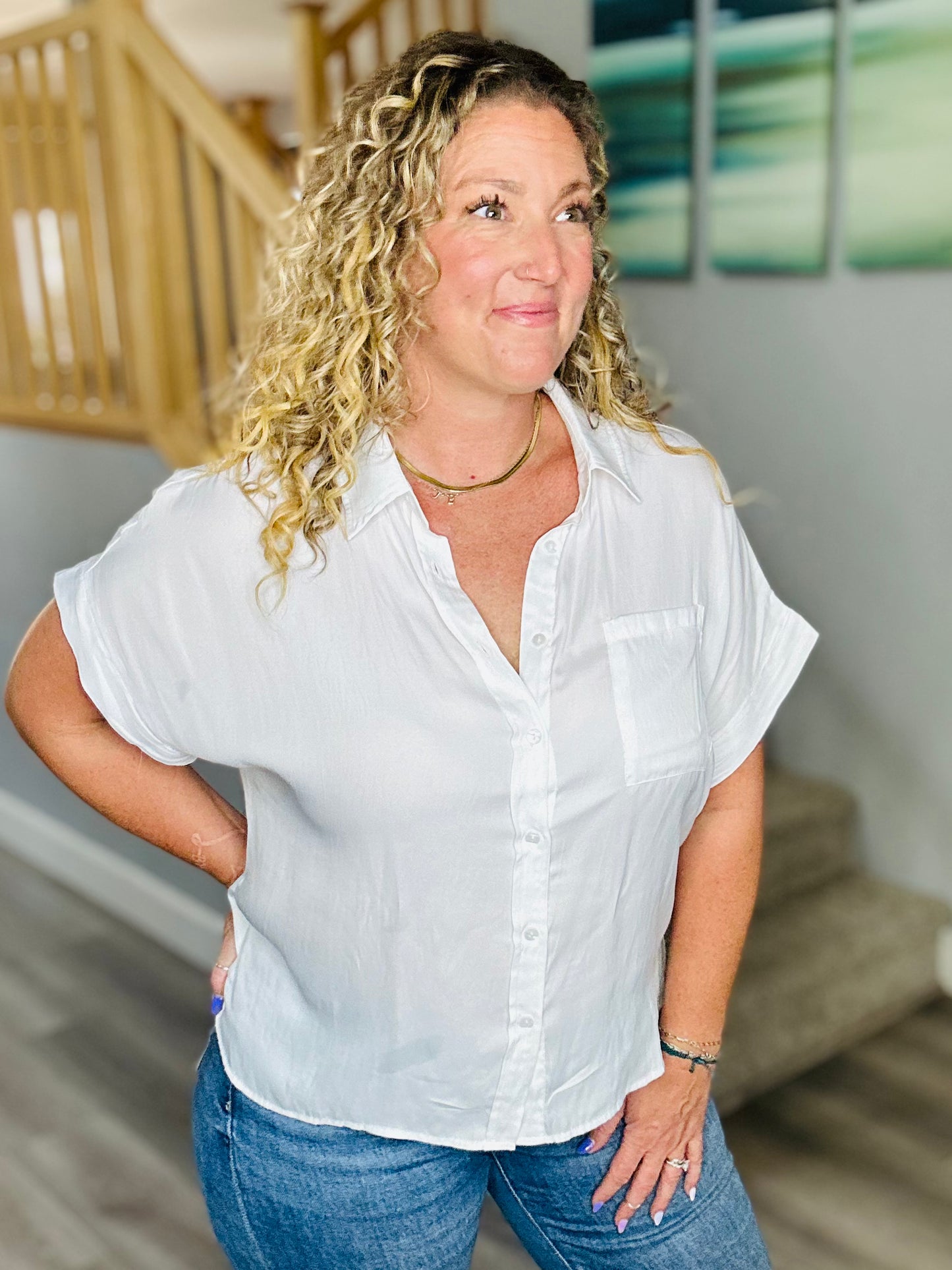 Honey Silky Button Down Top