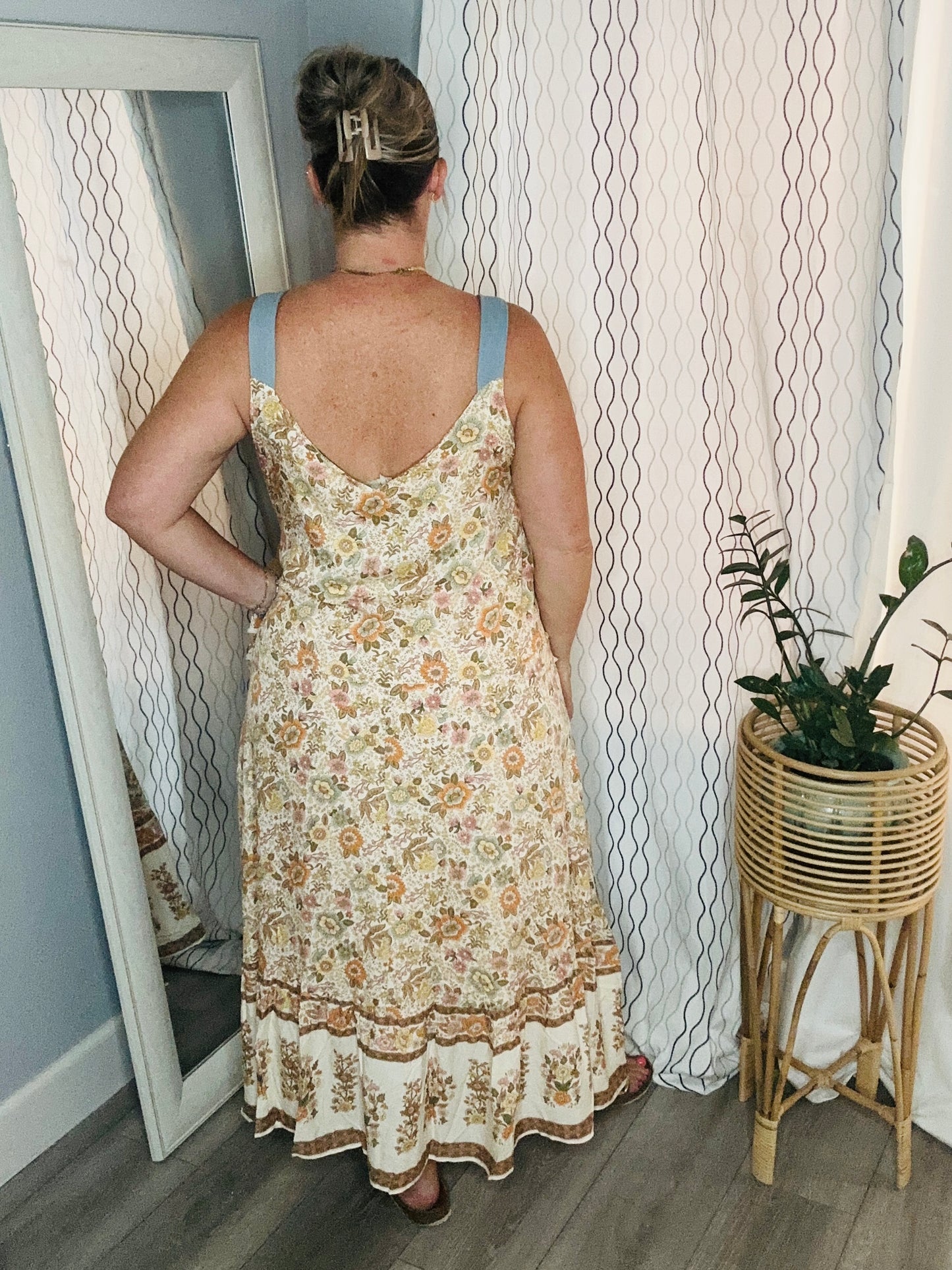 Celia Denim & Floral Maxi Drezs