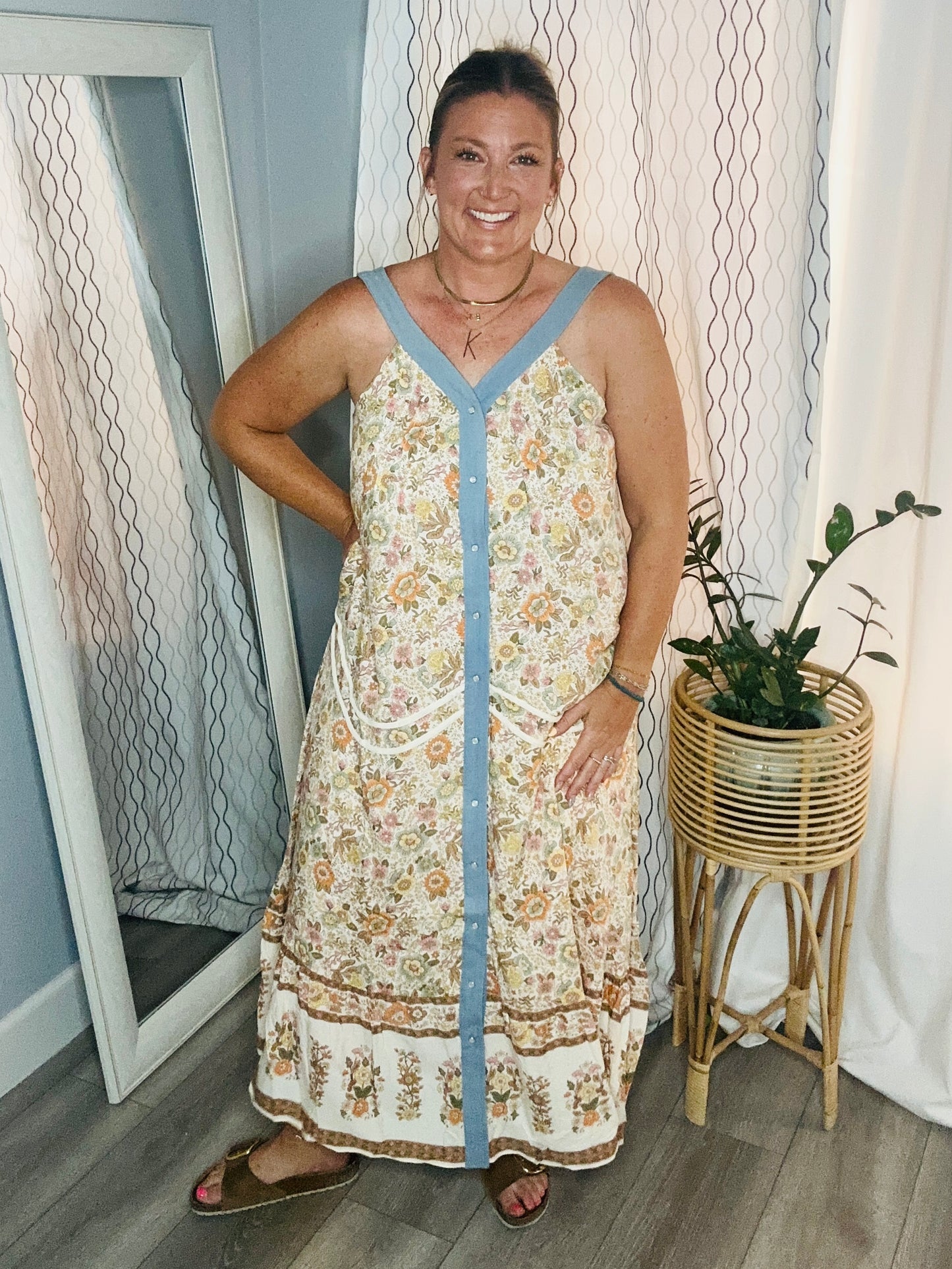 Celia Denim & Floral Maxi Drezs