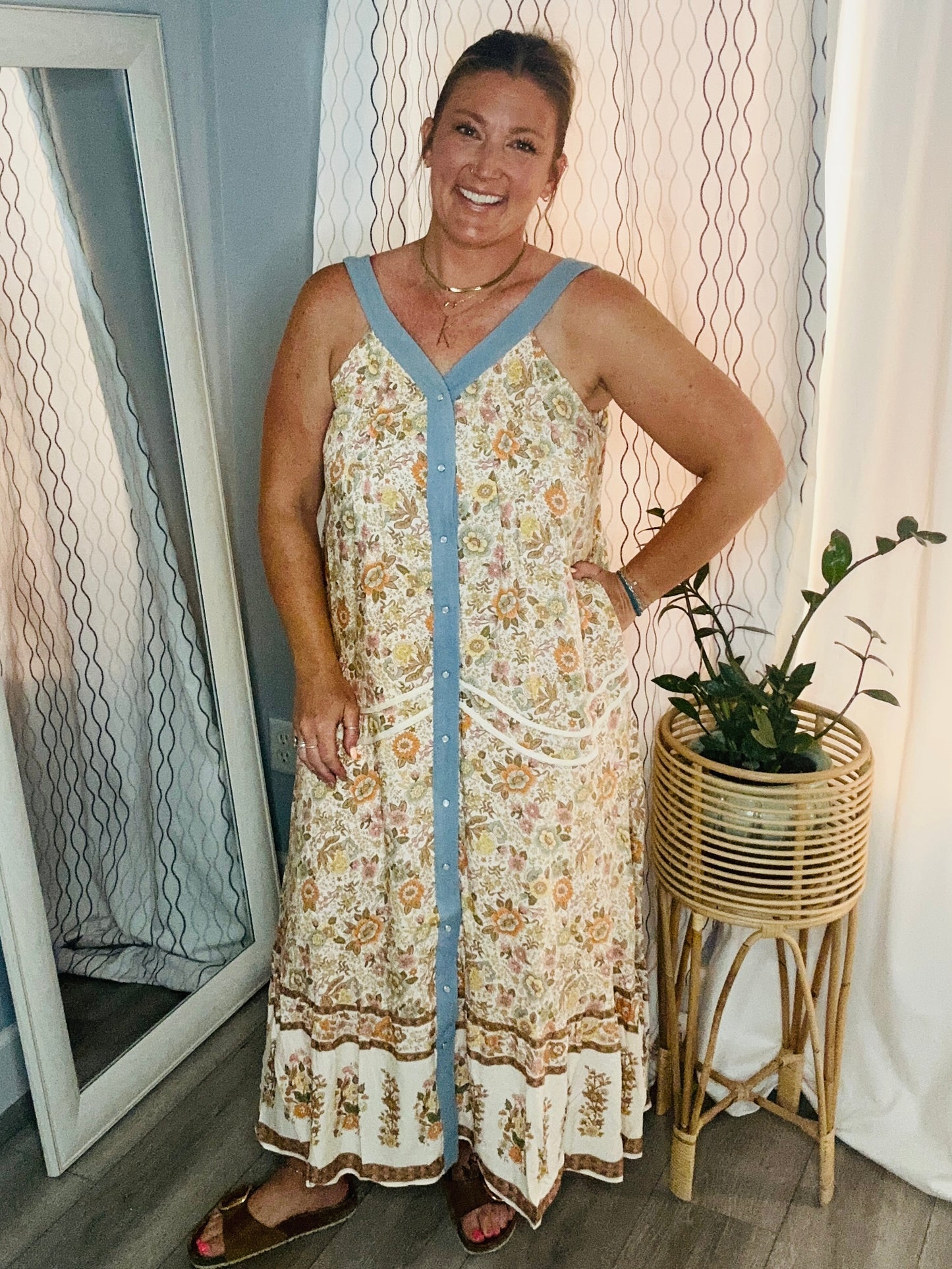 Celia Denim & Floral Maxi Drezs