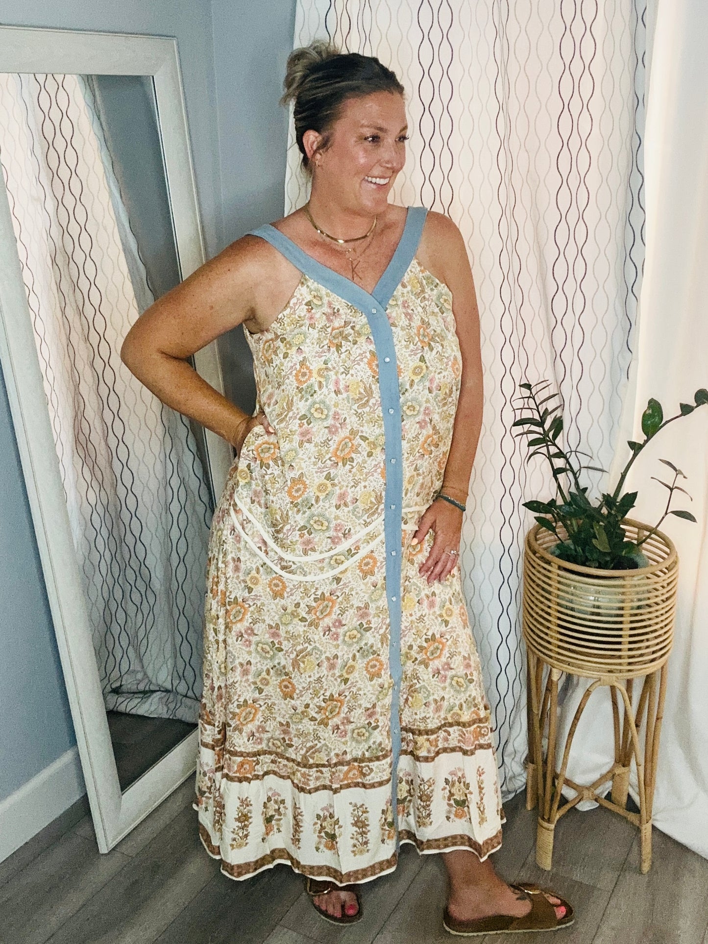 Celia Denim & Floral Maxi Drezs